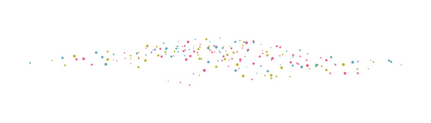Scattered confetti of various colors, pink, blue, and yellow dots floating in random pattern on transparent background