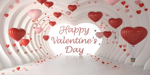 Happy Valentine&rsquo;s Day Paper Cut Heart Card with Balloon Hearts and Ribbon