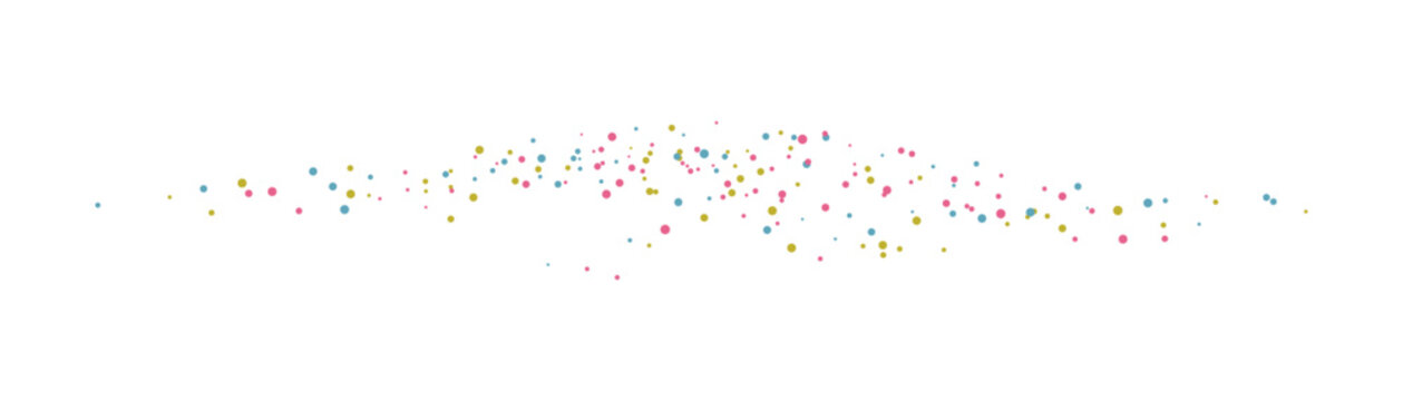 Scattered confetti of various colors, pink, blue, and yellow dots floating in random pattern on transparent background