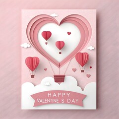 Happy Valentine&rsquo;s Day Paper Cut Heart Card with Balloon Hearts and Ribbon