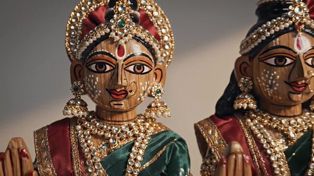 Gangaur Festival Traditional Wooden Idols with Intricate Rajasthani Jewelry