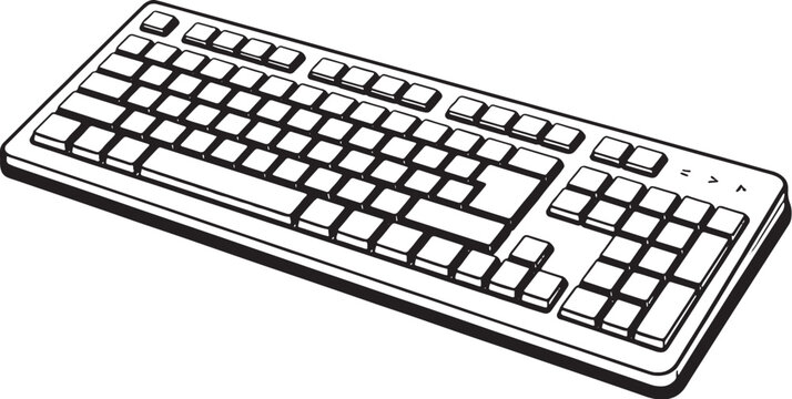 Computer Keyboard Black and White Minimal 3D Line Art Illustration