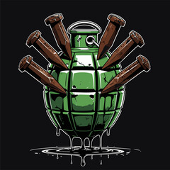 vector image of a grenade on a nail