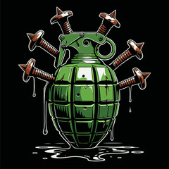 vector image of a grenade on a nail
