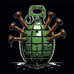 vector image of a grenade on a nail