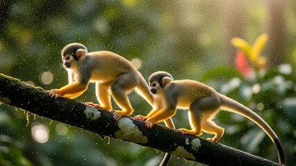 Obraz premium Two monkeys on a tree branch.