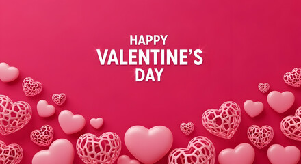 Happy valentine's day greeting card with pink hearts