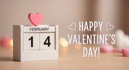 Valentine's day calendar with heart decoration and festive lights