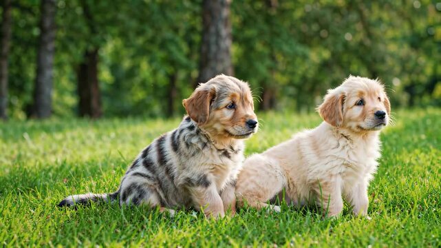 Two puppies on the grass