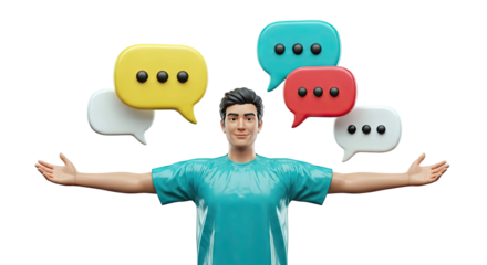 Man with Colorful Speech Bubbles