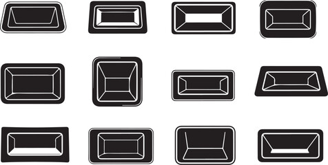 Obraz premium Collection of black and white rectangular icon buttons set