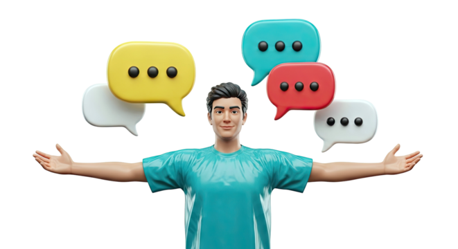 Man with Colorful Speech Bubbles - Powered by Adobe
