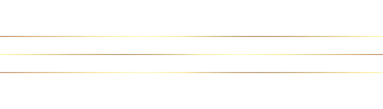 Three golden horizontal lines. Elegant decorative design element for invitation card backgrounds and frames or dividers