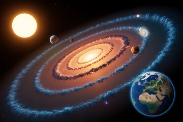 A vibrant illustration of the solar system with planets and rings in space