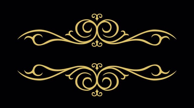 Elegant Golden Flourish Border Design on Black Background.