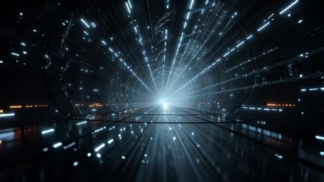 Dynamic digital pathway illuminated by flowing light, illustrating advanced information networks and the speed of artificial intelligence processing in a futuristic abstract space