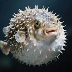 Photograph a blowfish inflating into a spiky sphere providing a