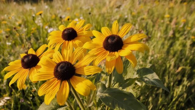 Beautiful Rudbeckia hirta Flowers Blooming in a Sunny Meadow, a Delightful Nature Scene