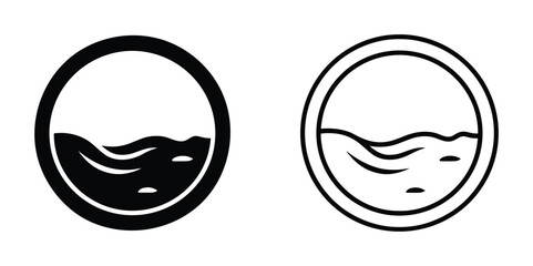 Washing machine drum icon set, laundry circle with water level in two different styles, perfect for laundry service.