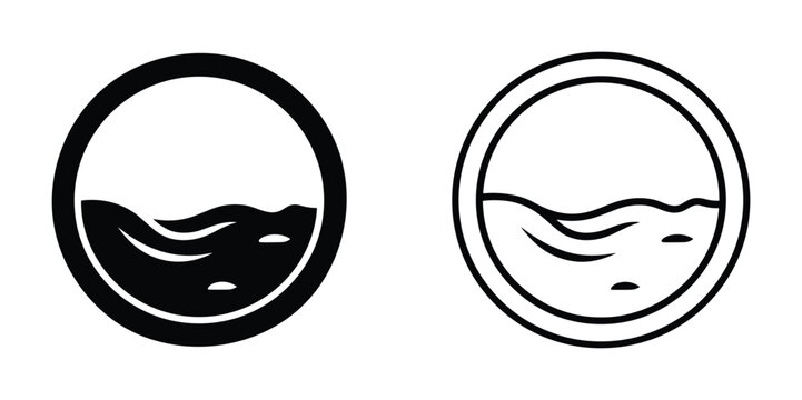 Washing machine drum icon set, laundry circle with water level in two different styles, perfect for laundry service.