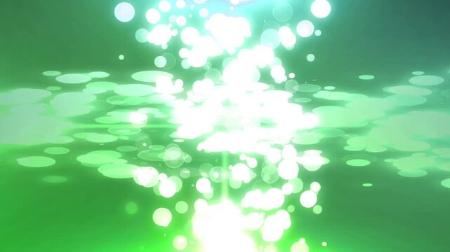 Light Particle Overlay, Abstract Green Bokeh Lights Over Dark Water Reflections
