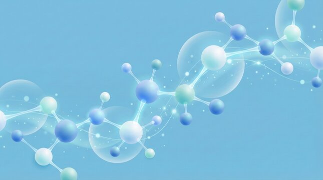 Abstract 3D molecular structure on blue background,science visualization of atoms and chemical bonds,representing biology or chemistry concept