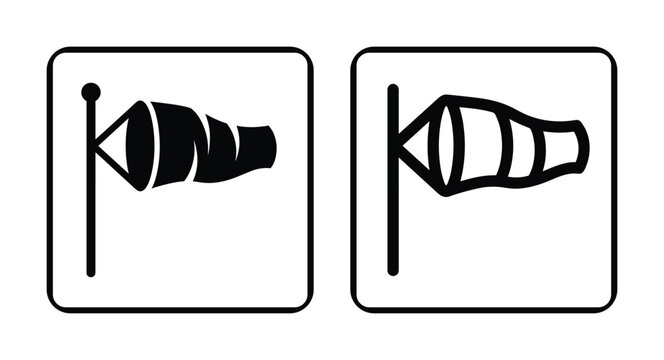 Windsock indicator icon signs for wind direction and wind speed symbol, wind sock isolated on white