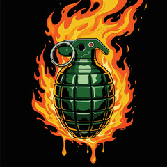 vector image of a grenade on fire