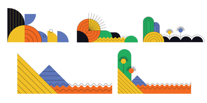 Set of abstract geometric frame corner for mathematic, science illustration. Vector isolated.