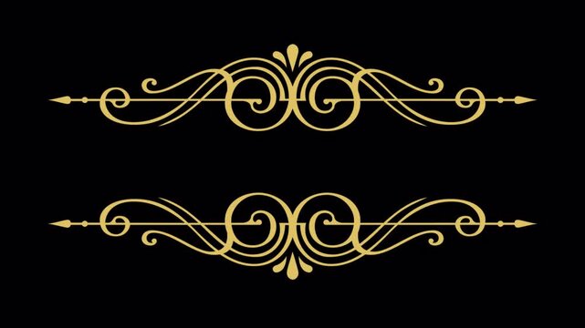 Elegant Gold Flourish Border, Luxury Ornamental Frame for Wedding Invitation on Black