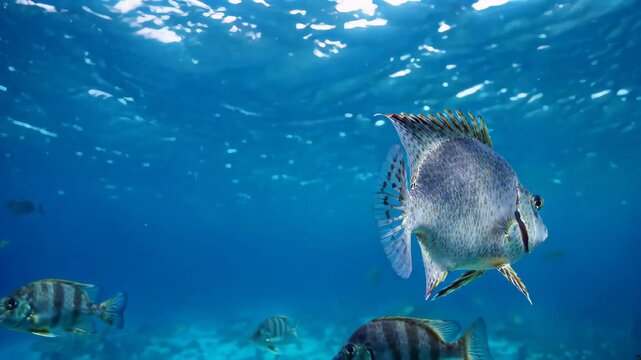 Material of patterned fish swimming on the seabed