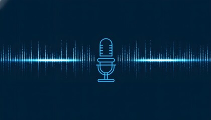 Digital Blue Neon Microphone Icon with Sound Wave Equalizer