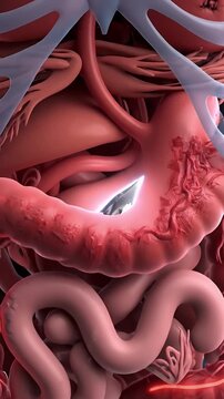 Animated Human Digestive System for Medical Visualization of Organs and Intestines with Glowing Details