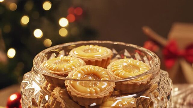 Luxurious 4K Cinematic Close-up of Hand Picking Traditional Eid Cookies from Crystal Jar During Ramadhan Holiday Celebration