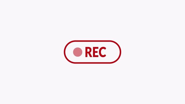  Recording button icon animation with blinking rec text animation on white background. 4k video animation 