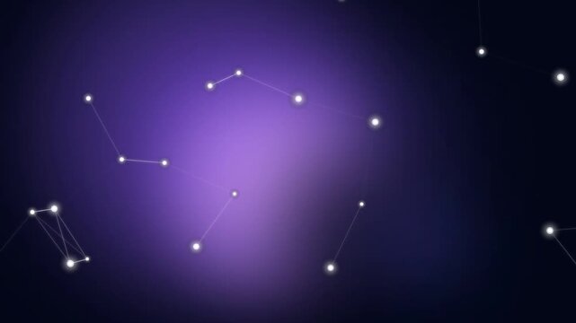 Abstract Purple Nebula Background with Starry Constellations and Cosmic Glow.