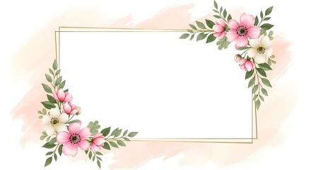 Obraz premium Elegant floral frame with pink flowers and greenery