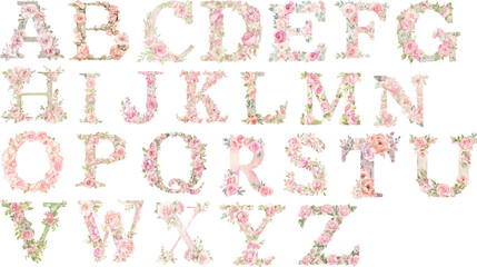 Floral Alphabet: A delicate and artistic arrangement of the alphabet crafted entirely from beautiful flowers, each letter a unique blossom, offering a touch of natural elegance.