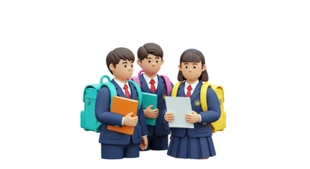 3D Cartoon School Children with Backpacks and Books