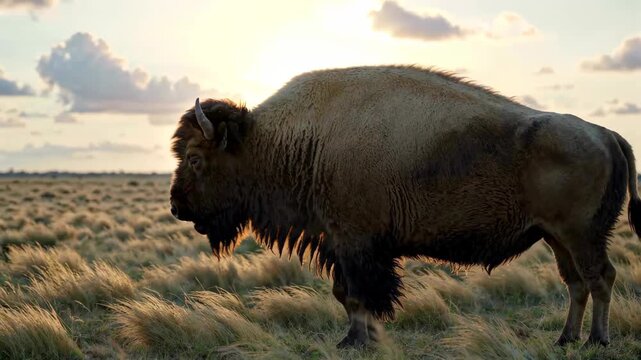 Close-up of bison on the grassland