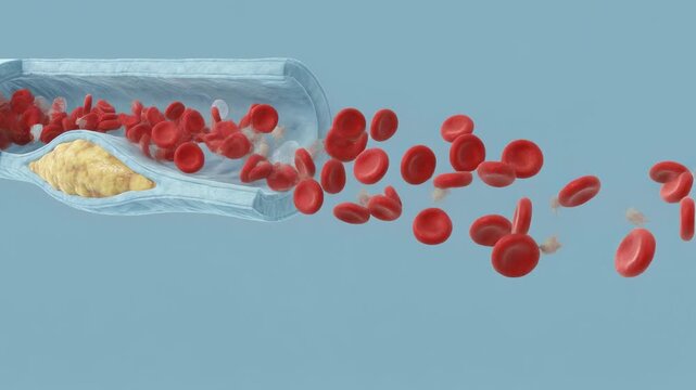 Detailed animation of red blood cells flowing through vessels showing the complex journey inside the human body