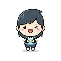 Fototapeta premium Happy girl holding a mobile phone with joyful expression