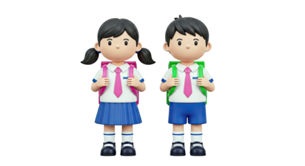 3D Cartoon School Children with Backpacks