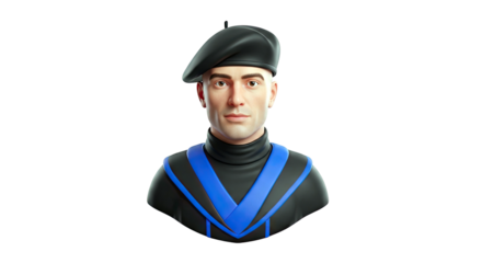 3D Male Bust with Beret and Blue Sash