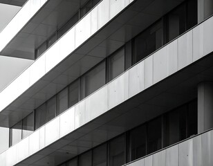 A close-up view of a multi-story building's facade with balconies