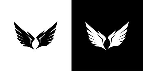 Obraz premium Graphic illustration of two wing logos in black and white on contrasting backgrounds.