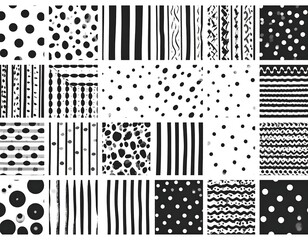 A collection of 20 black and white patterned squares