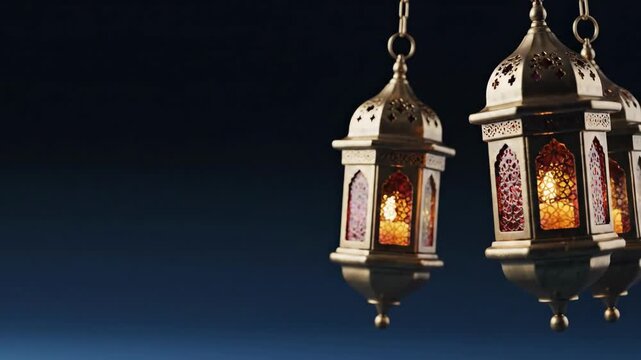 Luxury Golden 4K Seamless Loop Background Animation of Islamic Ornate Lanterns (Fanous) for Ramadhan and Eid Celebration