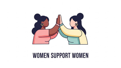 Diverse Women High Fiving in Solidarity, Women Support Women Illustration