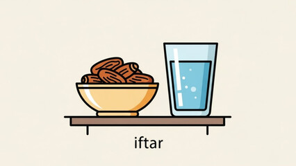 Dates and Water Glass on Table for Iftar during Ramadan